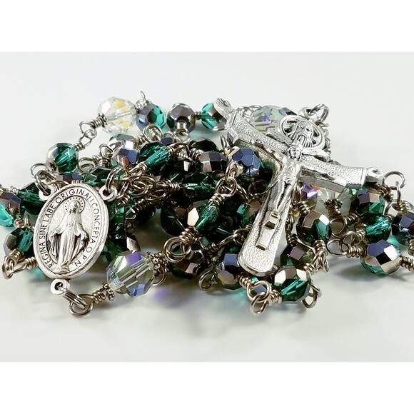 Handmade Five Decade Rosary, Unbreakable Rosary, Fire Polished Beads - Picture 2 of 10